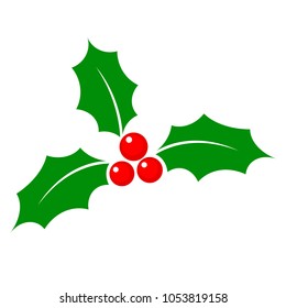 Christmas holly berry flat icon in cartoon style onwhite  stock vector illustration