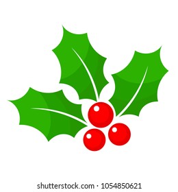 Christmas holly berry flat icon in cartoon style on white, stock vector illustration