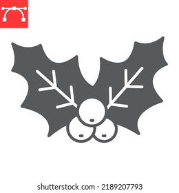 Christmas holly berry glyph icon, holiday and decoration, holly berry christmas vector icon, vector graphics, editable stroke solid sign, eps 10.