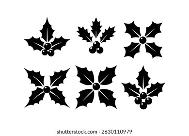 Christmas Holly Berry Icon Set Silhouette Vector Design