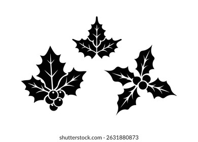 Christmas Holly Berry Icon Set Silhouette Vector Design