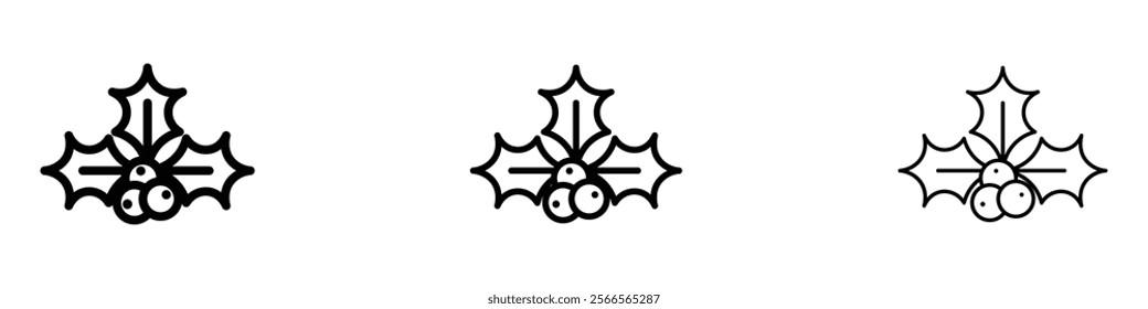Christmas holly berry icon in tree different line stroke sizes.