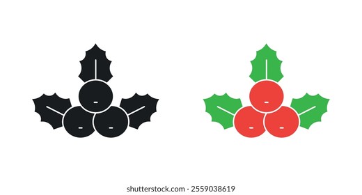 Christmas holly berry icons in black and colored version