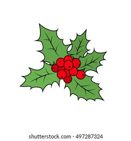 Christmas Holly Berry Isolated on White Background, Decorations, Merry Christmas and Happy New Year , Vector Illustration 