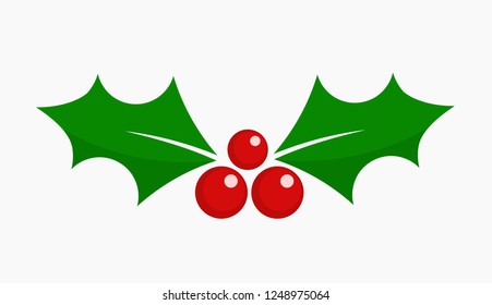 Christmas holly berry leaf icon. Vector illustration.