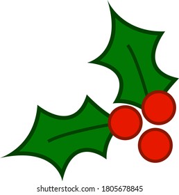 Christmas holly  berry leaf illustration on white background