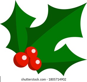 Christmas holly  berry leaf illustration on white background