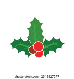 Christmas holly berry leaves. Flat vector illustration.