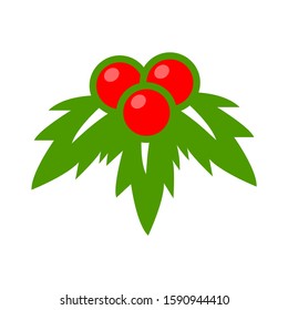 Christmas holly berry leaves isolated. Vector illustration. Traditional Christmas decoration in flat design