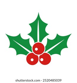 Christmas holly berry leaves. Christmas mistletoe icon. Cartoon holly leaves and berries. Mistletoe icon. Christmas Holly berry icon. Vector illustration.