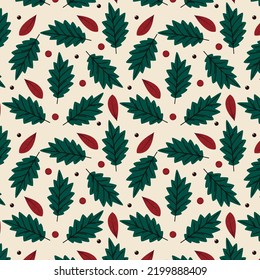 Weihnachtsbeeren Blätter Muster. Hell einzeln auf weißem Hintergrund. Vektorgrafik.