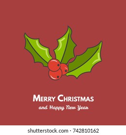 Christmas holly berry leaves. Vector illustration.