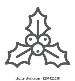 Christmas holly berry line icon, xmas and winter, plant sign, vector graphics, a linear pattern on a white background, eps 10.