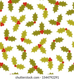 Christmas holly berry pattern on white background. Great for wallpaper, background, wrapping paper, fabric, packaging, greeting cards, invitations