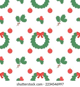 Patrón ininterrumpido de berry de Navidad. Vacaciones de invierno. La corona de Navidad.
Fondo colorido.