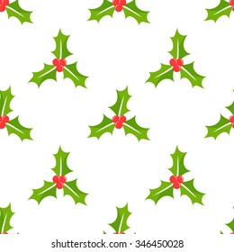 Christmas holly berry seamless pattern. Vector illustration