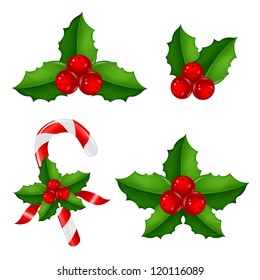 Christmas Holly Berry Set With Gradient Mesh, Vector Illustration