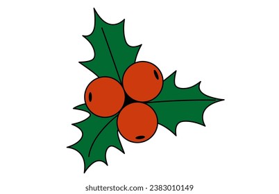 Christmas Holly berry vector icon isolated on white background. Symbol of berries with leaves. Vector floral element for greeting card and invitation design.