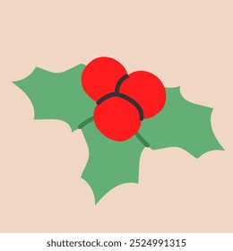 Christmas holly berry.Mistletoe.Winter holiday decorations with red berries.Modern trendy style.Xmas icon.Vector illustration EPS 10.