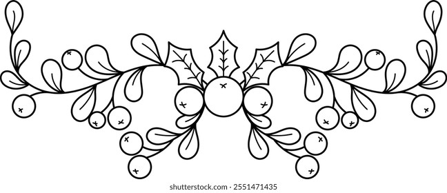 Christmas holly border outline illustration