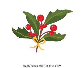 Rama de Navidades Holly. Clipart de Vector plano, ilustración con fondo aislado.