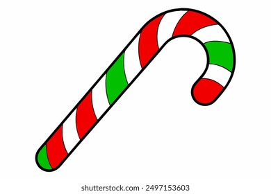 Christmas Holly Candy Cane with Berries and Leaves Vector Illustration