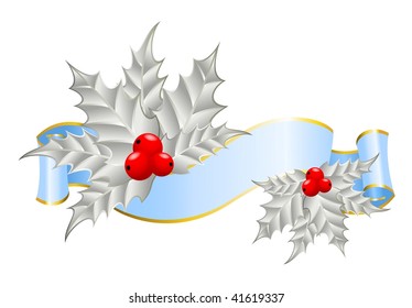  Christmas holly decorate with free stroke ribbons border