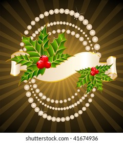  Christmas holly decorate with free stroke ribbons border
