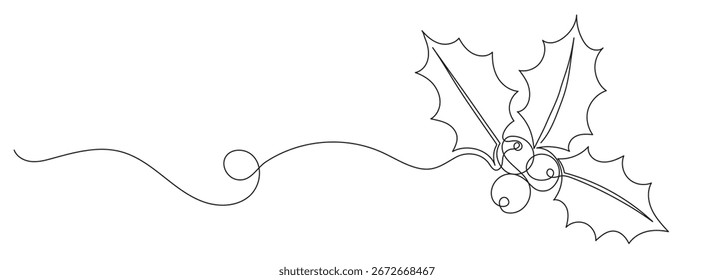 Navidades Holly. Decoración navideña. Dibujo de línea editable continuo