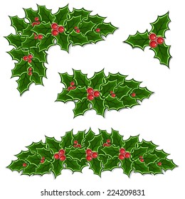 christmas holly decoration set illustration