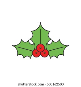 Christmas Holly flat line icon