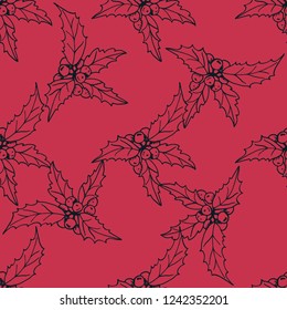 Christmas holly floral seamless pattern