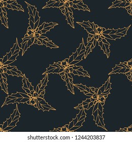 Christmas holly floral seamless pattern