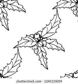 Christmas holly floral seamless pattern