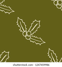 Christmas holly floral seamless pattern