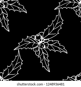 Christmas holly floral seamless pattern