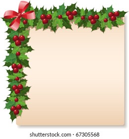 Christmas holly greeting card. Vector illustration