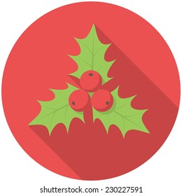 Christmas holly icon (flat design with long shadows)