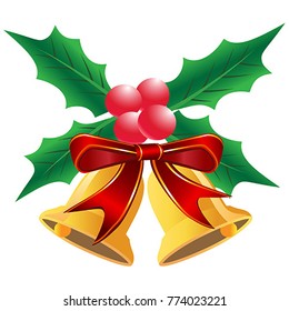 Christmas holly leaf with bells
