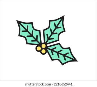 Christmas holly leaf colored icon. Christmas time. Symbol or logo for projects