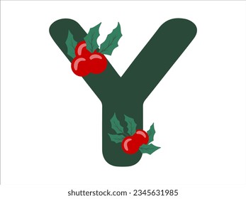 Christmas Holly Leaves and Berries Alphabet Letter Y Illustration