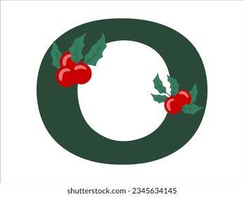 Christmas Holly Leaves and Berries Alphabet Letter O Illustration