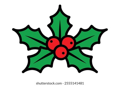 Christmas holly leaves with red berry vector elements