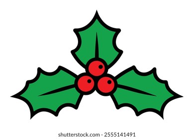 Christmas holly leaves with red berry vector elements