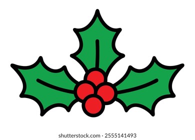 Christmas holly leaves with red berry vector elements