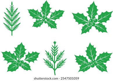 Christmas holly leaves vector illustration