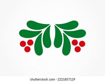 Christmas holly mistletoe decoration leaves and fruits. Vector illustration