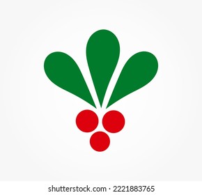 Christmas holly mistletoe icon decoration leaves and fruits. Vector illustration