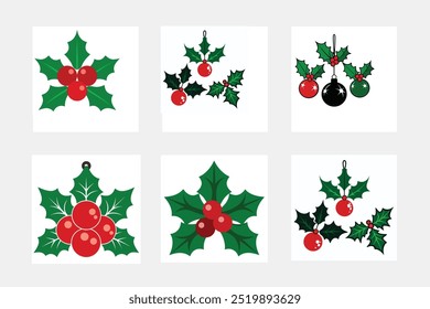 Christmas holly ornaments silhouette vector illustration