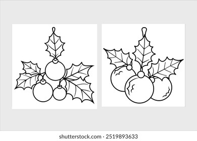 Christmas holly ornaments silhouette vector illustration